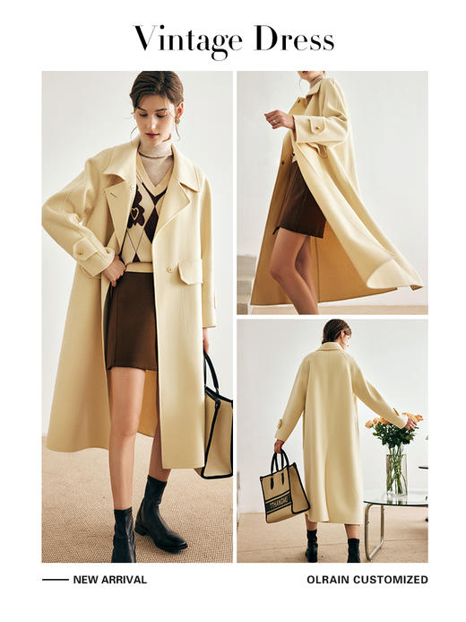 OLrain欧芮儿法式绿色毛呢外套女春季2024年新款韩系高级翻领大衣 商品图3