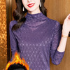 洋气百搭，新款高领加绒加厚长袖提花蕾丝烫钻保暖打底衫女KQL-2533 商品缩略图5