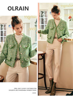 OLrain欧芮儿法式小香风毛呢短外套女秋季2022新款毛边小个子上衣