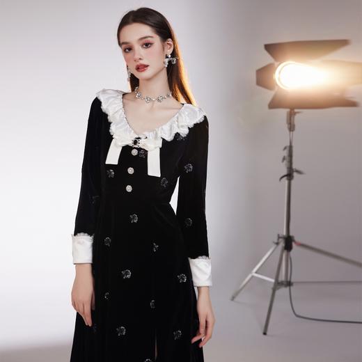 【孤品样衣，不退不换】  【烛光晚宴】气质女人味V领钉珠连衣裙 商品图3