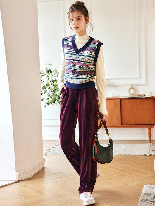 OLrain欧芮儿法式V领马甲毛衣女秋冬2022年新款复古内搭针织背心 商品图3