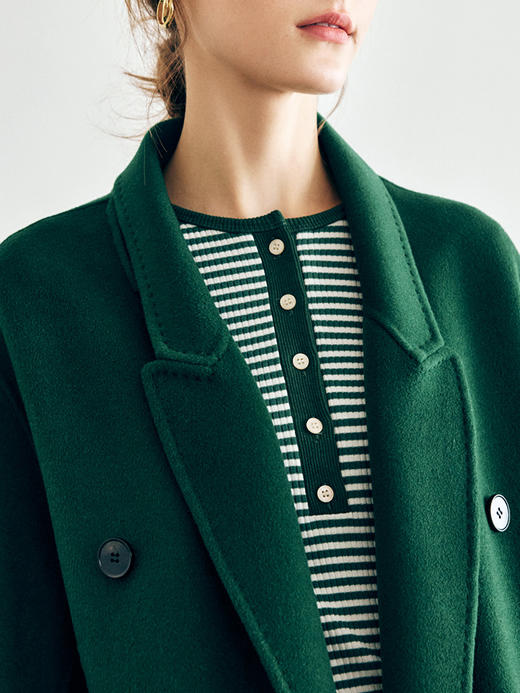 OLrain欧芮儿法式绿色毛呢外套女秋冬2022年新款宽松西装领大衣 商品图2