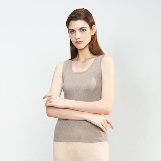 【小山羊绒内衣抽条背心】METTE羊绒世家秋冬女小山羊绒背心修身弹力内搭薄毛衣 商品图1