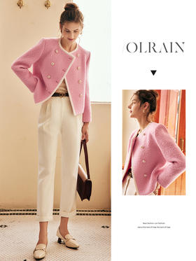 OLrain欧芮儿法式小香风短外套女冬季2025新款粉色粗花呢甜美开衫