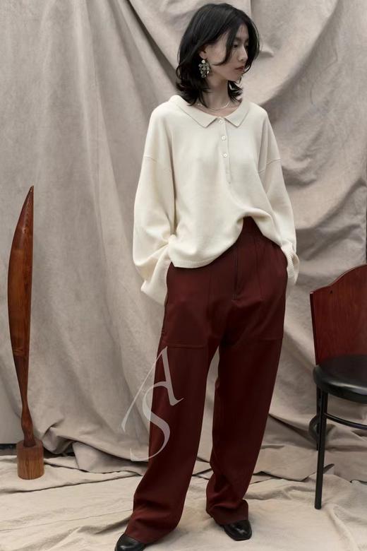 Studio Nicholson  榛红色MEYER前拉链高腰阔腿裤 商品图1