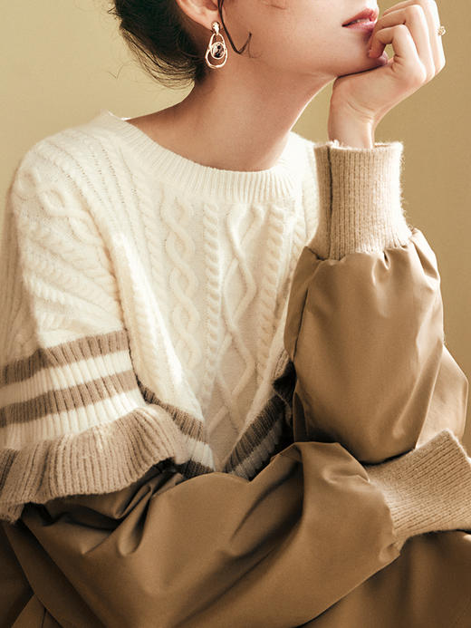 OLrain欧芮儿法式针织拼接连衣裙女秋季2022新款宽松慵懒胖MM裙子 商品图2