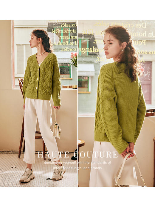 OLrain欧芮儿法式绿色毛衣外套女秋冬2022新款复古奶奶风针织开衫 商品图1