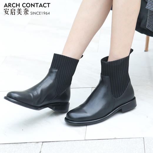 摆脱沉重，舒适轻行 | ARCHCONTACT安启美奈·胎牛飞织圆头拼接女靴 商品图6
