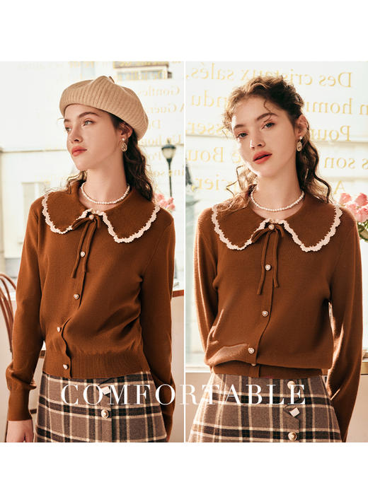 OLrain欧芮儿法式娃娃领套头毛衣女秋冬2022年新款复古撞色针织衫 商品图3