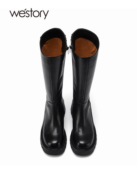 westory2022秋冬新款粗腿高跟骑士靴小个子长筒靴女设计感82381 商品图2