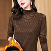 洋气百搭，新款高领加绒加厚长袖提花蕾丝烫钻保暖打底衫女KQL-2533 商品缩略图7