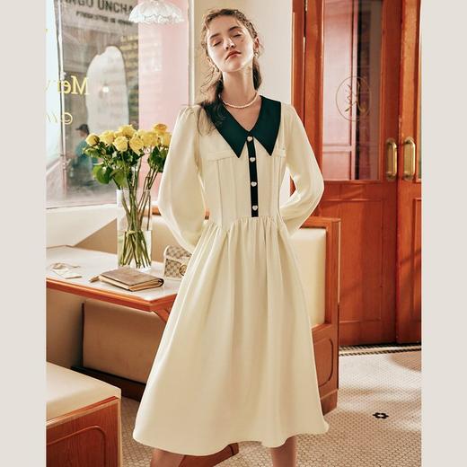 OLrain欧芮儿法式小香风连衣裙女秋冬2022新款收腰菱格翻领撞色裙 商品图1