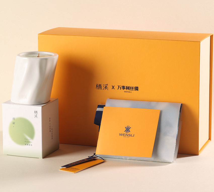 栖溪x万事利丝巾礼盒  嗅闻东方香气 难忘颈间风华 香薰蜡烛丝绸方巾