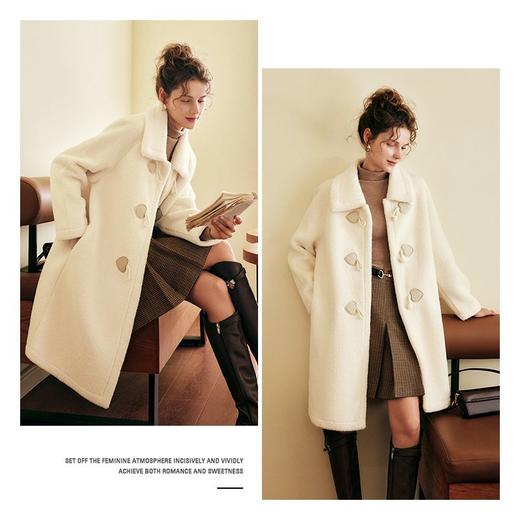 OLrain欧芮儿法式中长款皮草外套女秋冬2023年新款牛角扣加厚大衣 商品图1