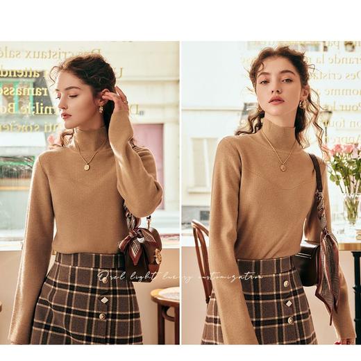 OLrain欧芮儿法式咖色高领毛衣女秋冬2022新款修身内搭打底针织衫 商品图1