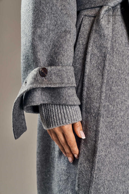 Puree｜#1212 高级灰翻领羊绒羊毛混纺大衣 [灰] 商品图11