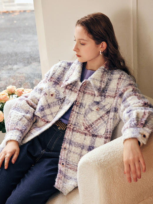 OLrain欧芮儿法式格子毛呢外套女秋冬2023新款减龄衬衣式呢子大衣 商品图3