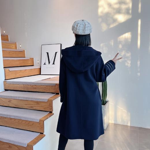 休闲连帽中长款减龄双面羊绒大衣 商品图3