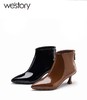 westory2022年新款尖头细高跟时髦瘦瘦靴真皮亮面时装靴82011 商品缩略图1