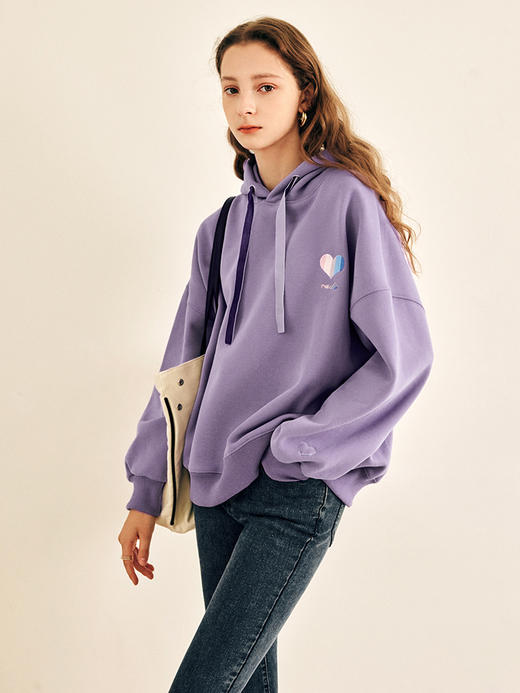 OLrain欧芮儿法式紫色加绒连帽卫衣女春季2025新款宽松慵懒风上衣 商品图1