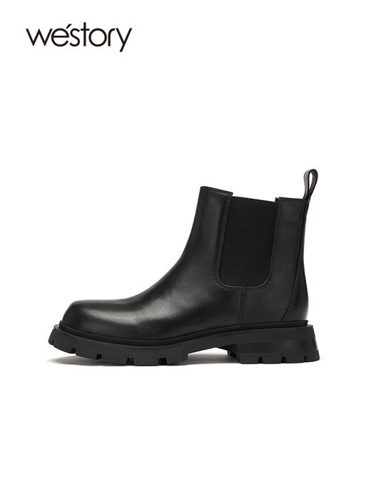 westory2022新款秋冬撞色拼接松紧低跟切尔西靴女英伦短靴82451 商品图2