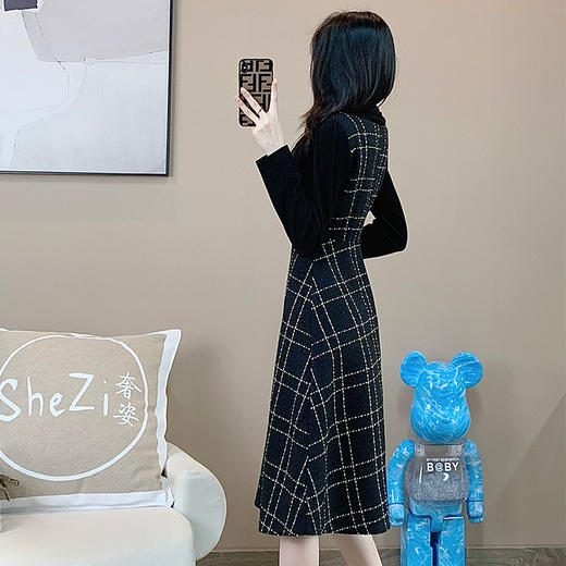 奢姿2025年冬装新款大码女装减龄格纹拼接连衣裙胖妹妹时尚裙子9924890793 商品图3