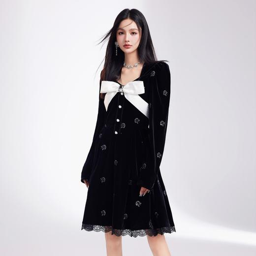 【孤品样衣，不退不换】  【烛光晚宴】气质女人味V领钉珠连衣裙 商品图4