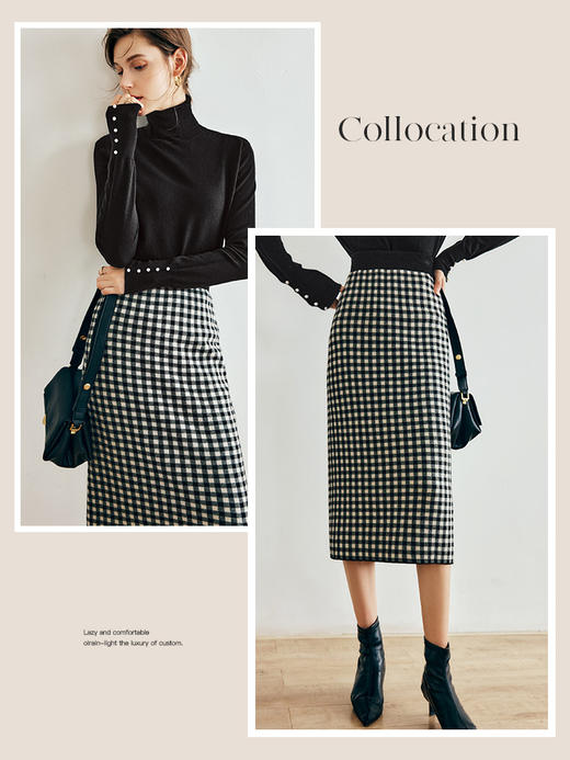 OLrain欧芮儿法式格子针织半身裙女秋季2022新款高腰直筒中长款裙 商品图0