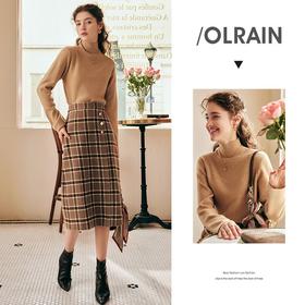 OLrain欧芮儿法式咖色高领毛衣女秋冬2022新款修身内搭打底针织衫