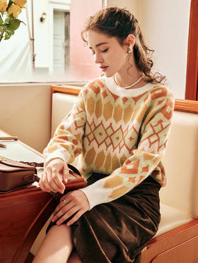 OLrain欧芮儿法式套头毛衣女秋冬2022新款宽松慵懒提花保暖针织衫