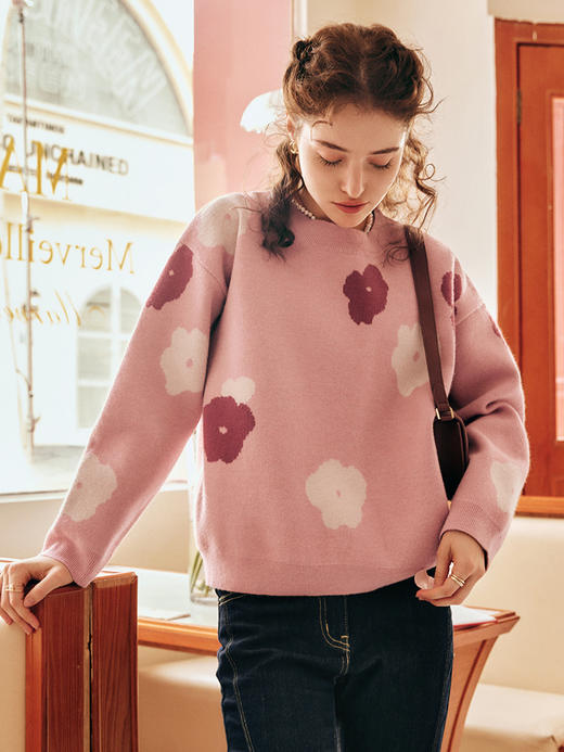 OLrain欧芮儿法式粉色套头毛衣女春2025年新款保暖甜美针织上衣 商品图1