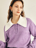OLrain欧芮儿法式紫色翻领毛衣女秋冬2022年新款宽松撞色针织上衣 商品缩略图2