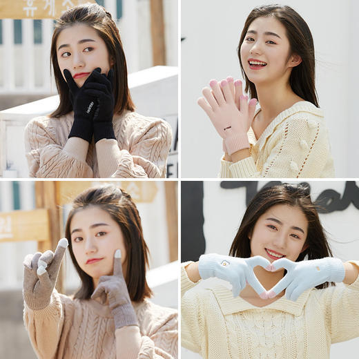 「五色可选！可触屏手套」新款针织保暖手套 女士冬季加绒加厚防风卡通可爱学生毛线手套配饰 商品图3