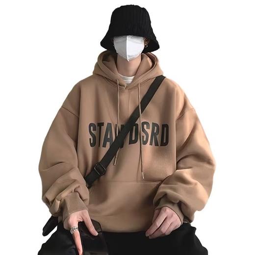 【潮流新款 时尚百搭男卫衣】美式复古加绒卫衣男学生秋冬季高街潮牌连帽外套宽松潮慵懒风衣服 商品图4