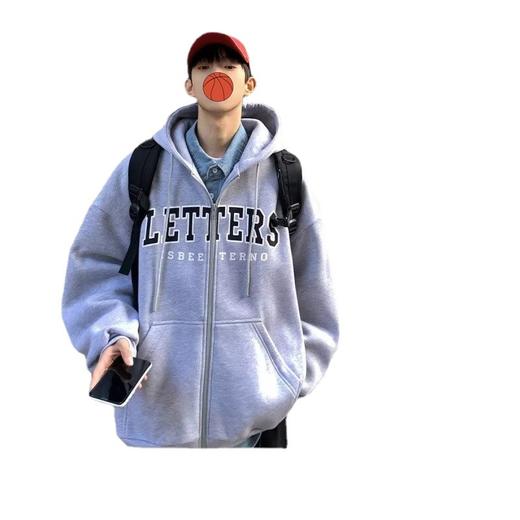 【男款休闲潮流外套】慵懒风开衫高克重磅大码卫衣男潮牌藏蓝色夹克连帽外套秋新款休闲 商品图4