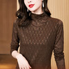 洋气百搭，新款高领加绒加厚长袖提花蕾丝烫钻保暖打底衫女KQL-2533 商品缩略图1