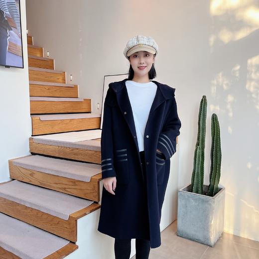 休闲连帽中长款减龄双面羊绒大衣 商品图1