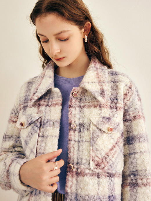 OLrain欧芮儿法式格子毛呢外套女秋冬2023新款减龄衬衣式呢子大衣 商品图2