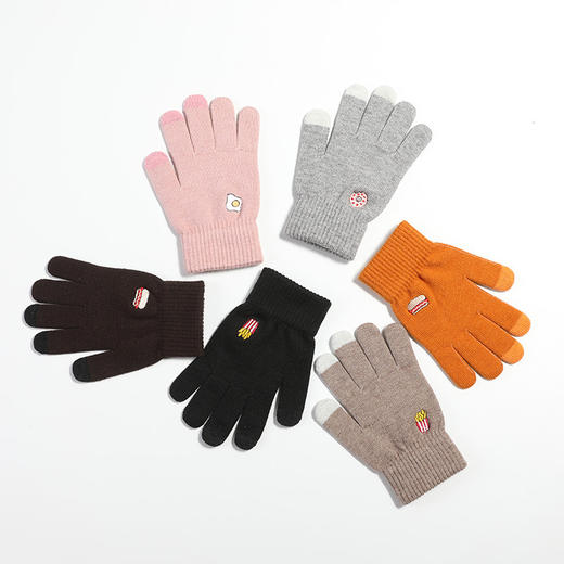 「五色可选！可触屏手套」新款针织保暖手套 女士冬季加绒加厚防风卡通可爱学生毛线手套配饰 商品图4