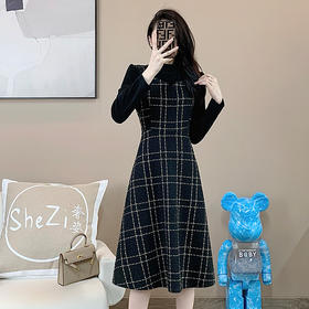 奢姿2025年冬装新款大码女装减龄格纹拼接连衣裙胖妹妹时尚裙子9924890793