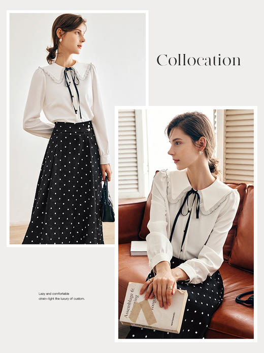 OLrain欧芮儿法式白色雪纺蕾丝衫女秋季2022年新款减龄娃娃领衬衣 商品图3