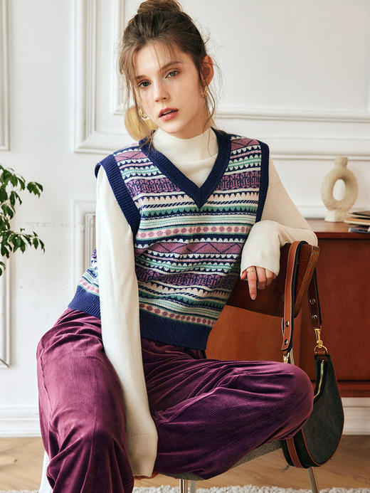 OLrain欧芮儿法式V领马甲毛衣女秋冬2022年新款复古内搭针织背心 商品图0