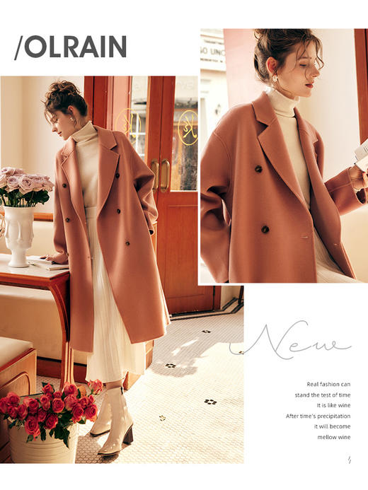 OLrain欧芮儿法式双面呢毛呢外套女春2025新款气质羊毛中长大衣 商品图2