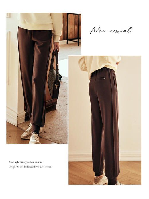 OLrain欧芮儿法式咖色休闲裤女春2025新款高腰垂感束脚运动卫裤 商品图3