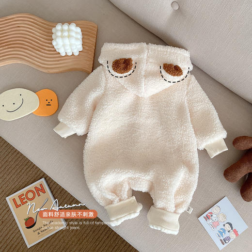 【母婴用品】婴儿秋冬衣服 0-2岁婴儿羊羔毛连体衣 加绒爬服儿衣服 商品图1