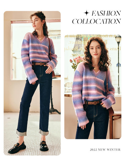 OLrain欧芮儿法式深色牛仔裤女秋冬2022年新款高腰直筒翻边阔腿裤 商品图0