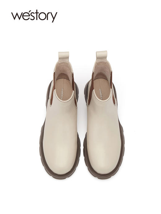 westory2022新款秋冬撞色拼接松紧低跟切尔西靴女英伦短靴82451 商品图3
