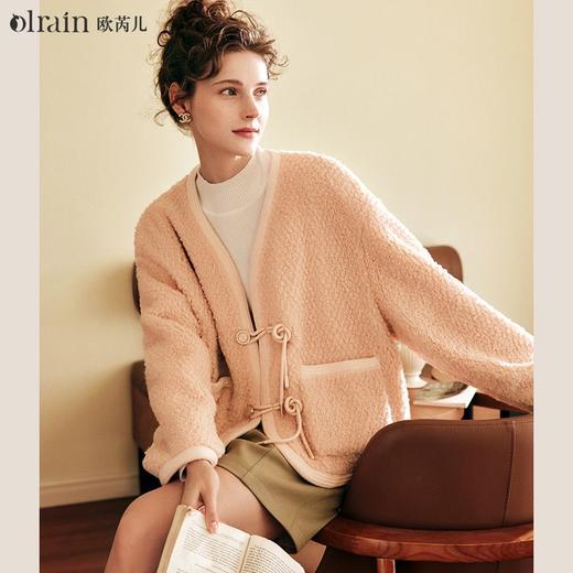 OLrain欧芮儿法式粉色皮草外套女春季2025新款保暖新中式短款大衣 商品图3