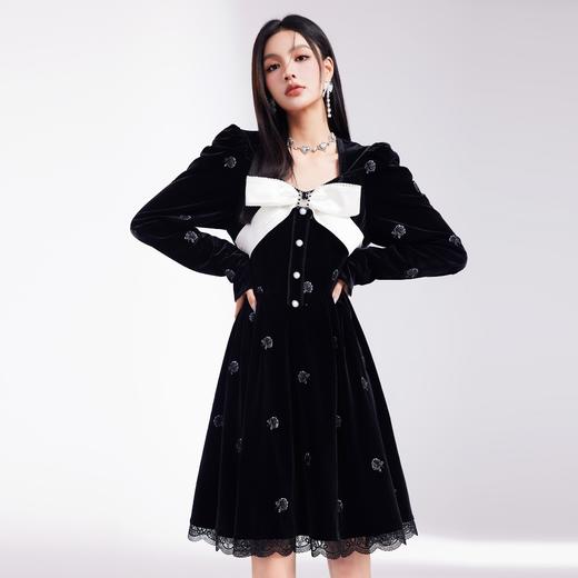 【孤品样衣，不退不换】  【烛光晚宴】气质女人味V领钉珠连衣裙 商品图2