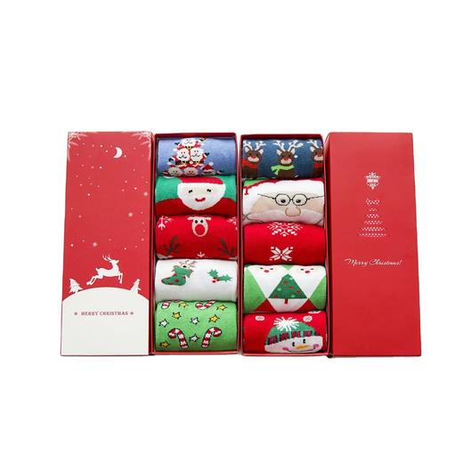 老米优品🎄随机5双装！圣诞袜礼盒！氛围感满满的卡通袜~ 成人中筒节日袜子大红色新年袜！ 商品图4